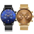 subdial blue face gold plated  men wrist watch , luxury gold watches stainless steel chrono